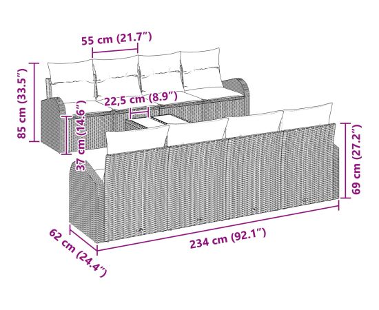vidaXL Zestaw sof ogrodowych 9 części z poduszkami Beżowy Polirattan Dārza mēbeļu komplekti