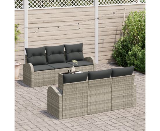 vidaXL 7-częściowy zestaw sof ogrodowych z poduszkami jasnoszary polirattan Dārza mēbeļu komplekti