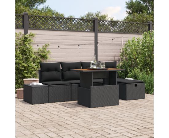 vidaXL Zestaw sof ogrodowych w 6 częściach z poduszkami Czarny Poli Rattan Dārza mēbeļu komplekti