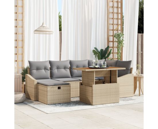 vidaXL 7-częściowy zestaw sofy ogrodowej z poduszkami Beżowy Rattan Dārza mēbeļu komplekti