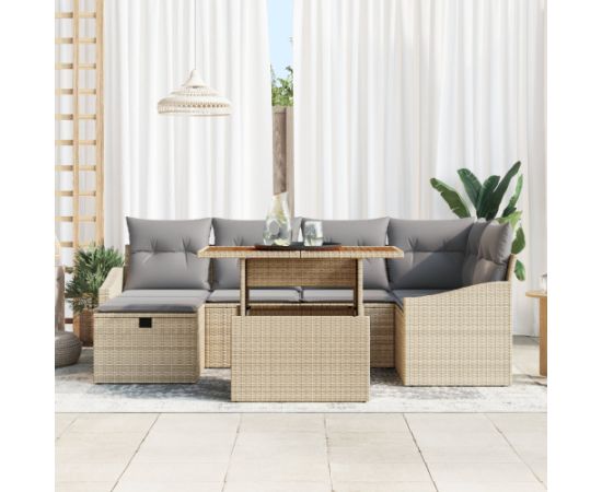 vidaXL 7-częściowy zestaw sofy ogrodowej z poduszkami Beżowy Rattan Dārza mēbeļu komplekti