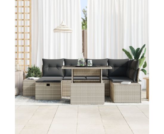 vidaXL 7-częściowy zestaw sof ogrodowych z poduszkami jasnoszary z polirattanu Dārza mēbeļu komplekti