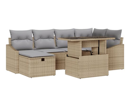 vidaXL Zestaw Sof Ogrodowych 7-elementowy z poduszkami Beżowy Poly Rattan Dārza mēbeļu komplekti