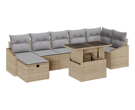 vidaXL 8-częściowy zestaw sof ogrodowych z poduszkami Beżowy Rattan Dārza mēbeļu komplekti