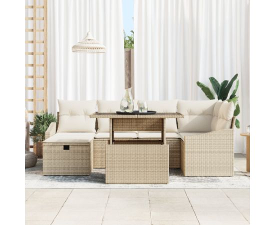 vidaXL Beżowy zestaw kanap ogrodowych z poduszkami Rattan Dārza mēbeļu komplekti