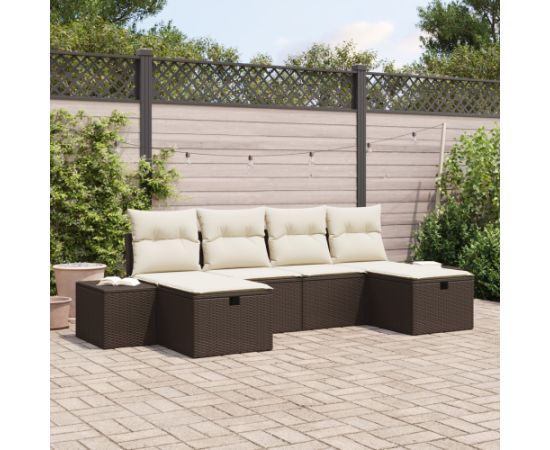 vidaXL Zestaw Sof Ogrodowych 6-częściowy z Poduszkami Brązowy Polirattan Dārza mēbeļu komplekti