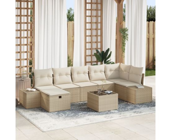 vidaXL 8-elementowy zestaw sof ogrodowych z poduszkami beżowy polirattan Dārza mēbeļu komplekti