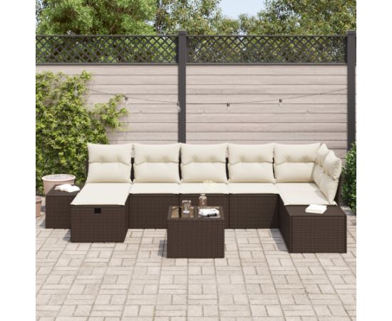 vidaXL 8-częściowy zestaw sof ogrodowych z poduszkami Brązowy Polirattan Dārza mēbeļu komplekti