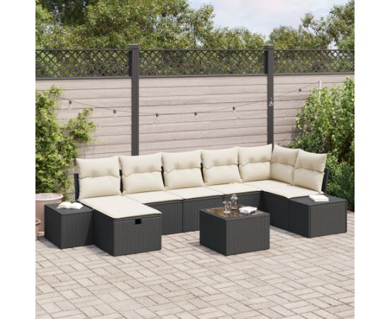 vidaXL 8-elementowy zestaw sof ogrodowych z poduszkami czarny polirattan Dārza mēbeļu komplekti