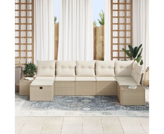 vidaXL 7-częściowy Zestaw Sof Ogrodowych z Poduszkami Beżowy Polirattan Dārza mēbeļu komplekti