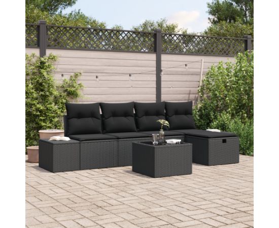 vidaXL Zestaw 6-częściowy sof ogrodowych z poduszkami Czarny Technorattan Dārza mēbeļu komplekti