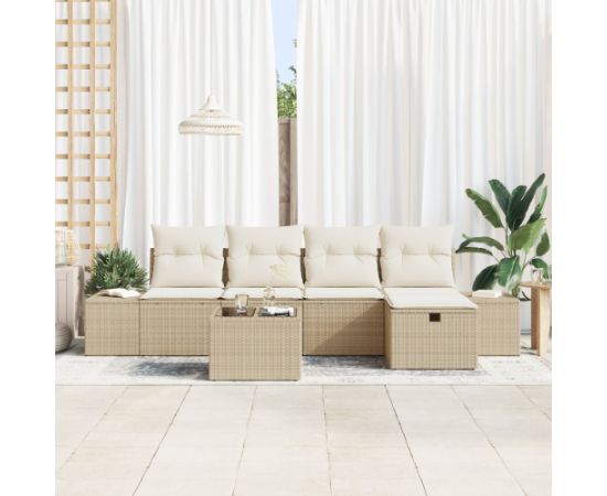 vidaXL 6-częściowy zestaw sof ogrodowych z poduszkami Beżowy Poli Rattan Dārza mēbeļu komplekti