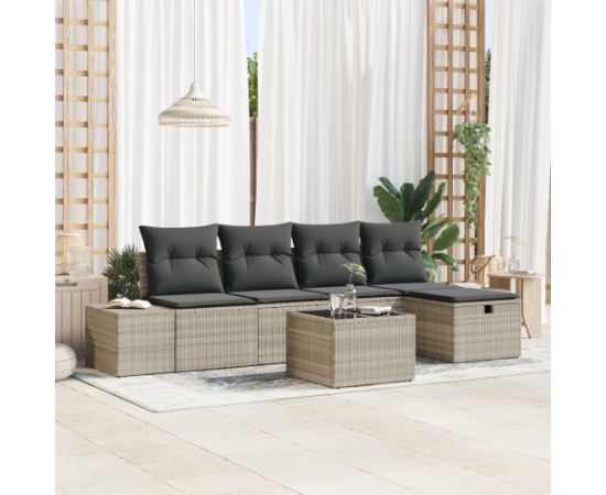 vidaXL 6-elementowy Zestaw Sof Ogrodowych z Poduszkami Jasnoszary Polirattan Dārza mēbeļu komplekti