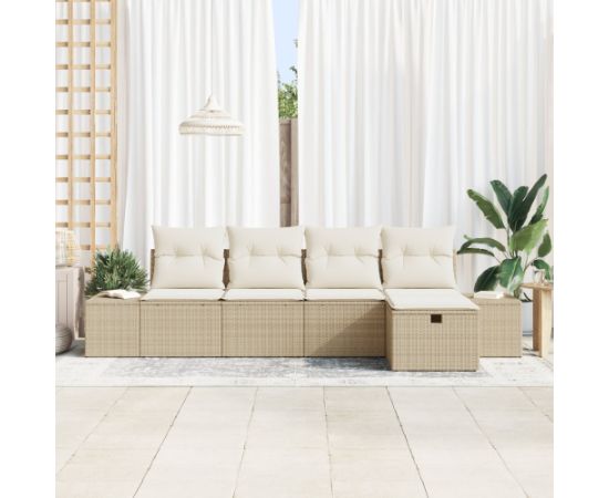 vidaXL Zestaw 5-częściowy sof ogrodowych z poduszkami Beżowy poli rattan Dārza mēbeļu komplekti