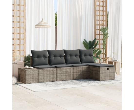 vidaXL Zestaw sof ogrodowych 5 Części z Poduszkami Szary Polirattan Dārza mēbeļu komplekti