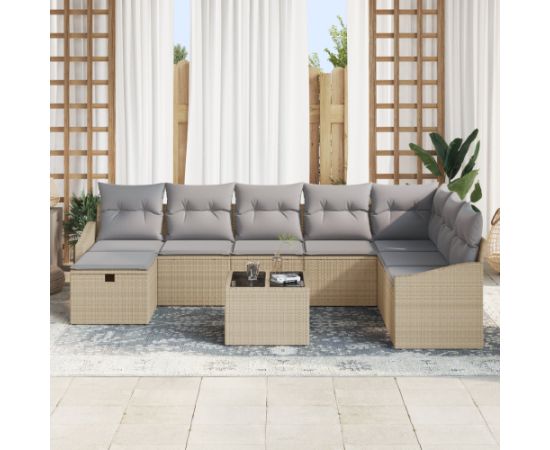 vidaXL Zestaw 9-częściowy ogrodowy z poduszkami Beżowy Polirattan Dārza mēbeļu komplekti