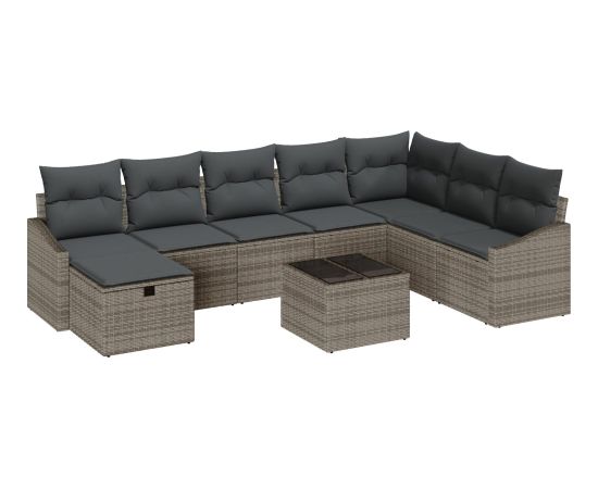 vidaXL Zestaw sof ogrodowych 9 Elementów z poduszkami Szary Rattan Dārza mēbeļu komplekti