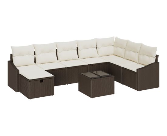 vidaXL 9 Elementowy zestaw ogrodowych sof z poduszkami Brązowy Polirattan Dārza mēbeļu komplekti