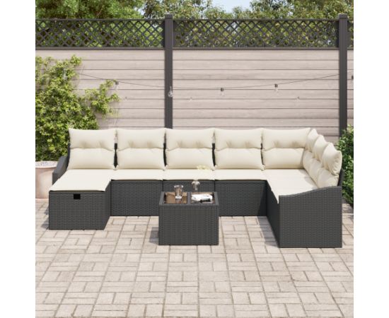 vidaXL Zestaw Sofy Ogrodowej 9 Elementów z Poduszkami Czarny Polirattan Dārza mēbeļu komplekti