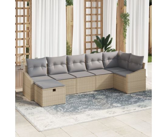 vidaXL Zestaw Sofy Ogrodowej 7 Elementowy Z Poduszkami Beżowy Poli Rattan Dārza mēbeļu komplekti