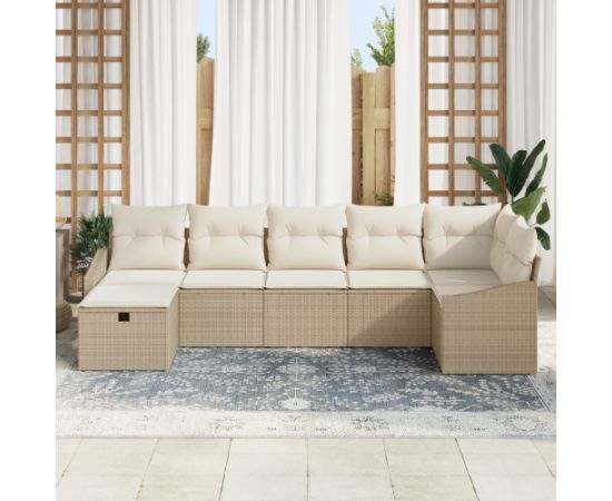 vidaXL Zestaw sof ogrodowych 7 części z poduszkami Beżowy rattan Dārza mēbeļu komplekti