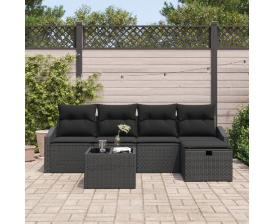 vidaXL 6 Elementowy Zestaw Sofy Ogrodowej z Poduszkami Czarny Polirattan Dārza mēbeļu komplekti