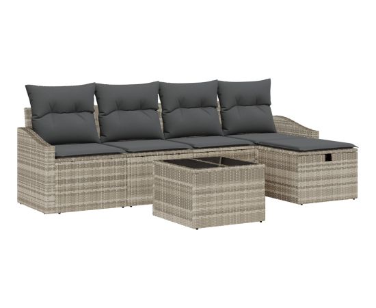 vidaXL 6-częściowy zestaw sof ogrodowych z poduszkami w jasnoszarym polirattanie Dārza mēbeļu komplekti