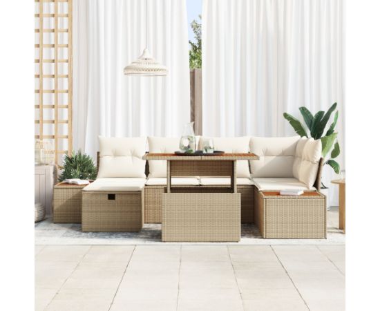 vidaXL 7-częściowy zestaw sof ogrodowych z poduszkami, beżowy, polirattan Dārza mēbeļu komplekti