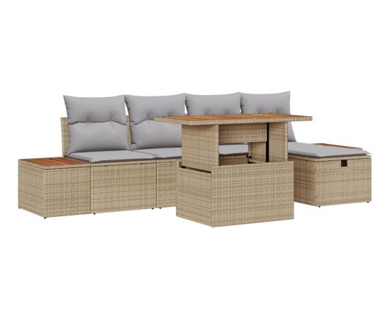 vidaXL 6-częściowy zestaw sof ogrodowych z poduszkami Beżowy Poli Rattan Dārza mēbeļu komplekti