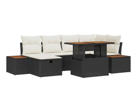 vidaXL 7-częściowy Zestaw Sof Ogrodowych z Poduszkami Czarny Poly Rattan Dārza mēbeļu komplekti