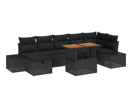 vidaXL 8-elementowy zestaw sof ogrodowych z poduszkami czarny poli rattan Dārza mēbeļu komplekti