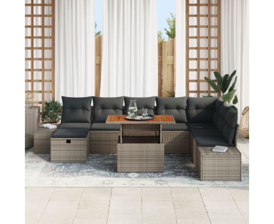 vidaXL Zestaw Sof Ogrodowych 9 Elementów z Poduszkami Szary Polirattan Dārza mēbeļu komplekti