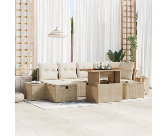 vidaXL 7-częściowy zestaw sof ogrodowych z poduszkami Beżowy Polirattan Dārza mēbeļu komplekti