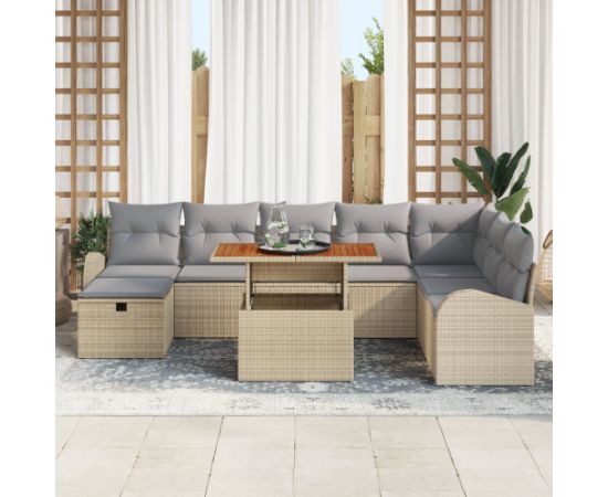 vidaXL 9 Elementowy Zestaw Sofowy z Poduszkami Beżowy Polirattan Dārza mēbeļu komplekti