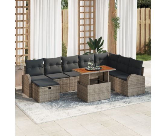 vidaXL Zestaw Sof Ogrodowych 9 Części z Poduszkami Szary Polirattan Dārza mēbeļu komplekti