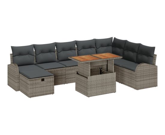 vidaXL Zestaw Sof Ogrodowych 9 Części z Poduszkami Szary Polirattan Dārza mēbeļu komplekti