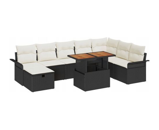 vidaXL 9-częściowy zestaw sof ogrodowych z poduszkami czarny poli rattan Dārza mēbeļu komplekti