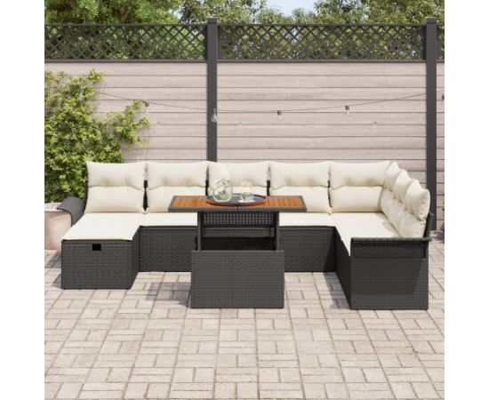 vidaXL 9-częściowy zestaw sof ogrodowych z poduszkami czarny poli rattan Dārza mēbeļu komplekti