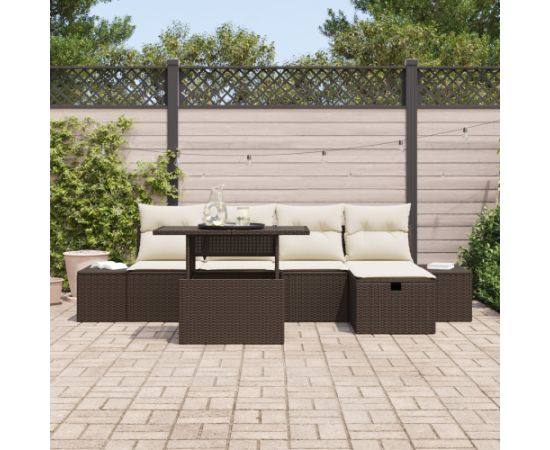 vidaXL 6 Częściowy Zestaw Sofy Z Poduszkami Brązowy Polirattan Dārza mēbeļu komplekti