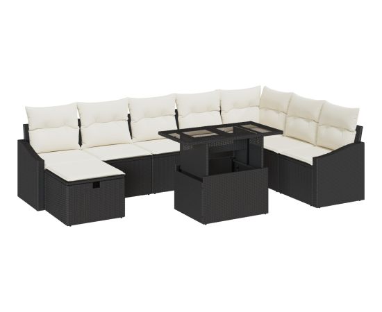 vidaXL 9 elementów Zestaw sof ogrodowych z poduszkami Czarny Polirattan Dārza mēbeļu komplekti
