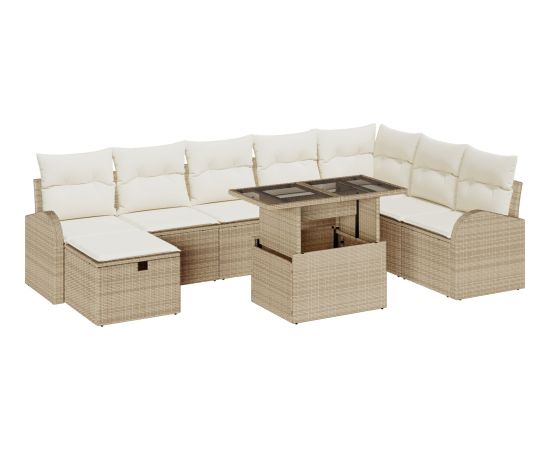 vidaXL 9-częściowy zestaw sof ogrodowych z poduszkami Beżowy Poli Rattan Dārza mēbeļu komplekti