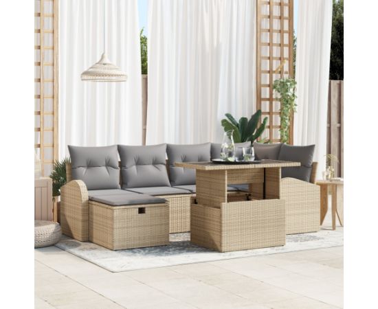 vidaXL Zestaw sof ogrodowych 7-częściowy z poduszkami Beżowy Polirattan Dārza mēbeļu komplekti