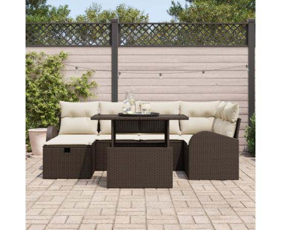 vidaXL 7-częściowy zestaw sof ogrodowych z poduszkami, brązowy poli rattan Dārza mēbeļu komplekti