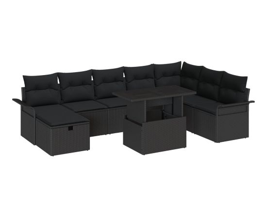 vidaXL Zestaw sofy ogrodowej 9 części z poduszkami Czarny Polirattan Dārza mēbeļu komplekti
