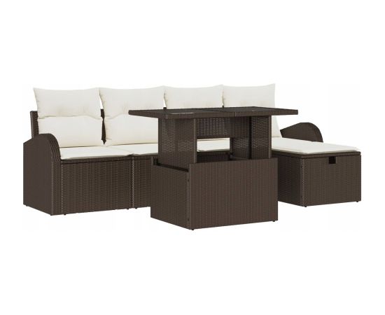 vidaXL 6-częściowy zestaw sof ogrodowych z poduszkami Brązowy Polirattan Dārza mēbeļu komplekti