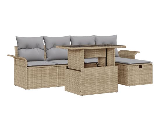 vidaXL 6-elementowy Zestaw Sof Ogrodowych z Poduszkami Beżowy Polirattan Dārza mēbeļu komplekti