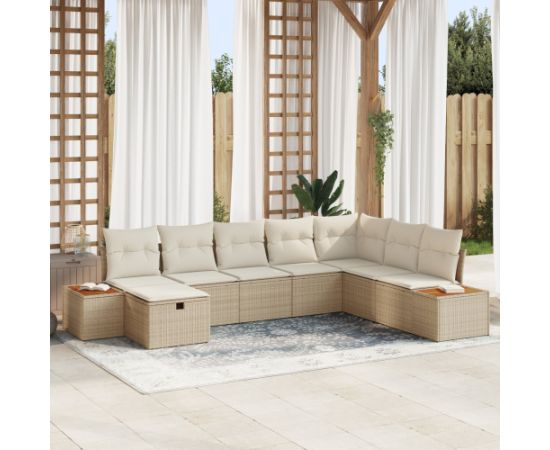 vidaXL Zestaw ogrodowy 8 częściowy z poduszkami Beżowy Polirattan Dārza mēbeļu komplekti