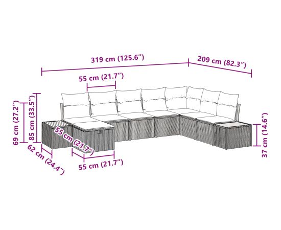 vidaXL 8 Elementowy Zestaw Sof Ogrodowych z Poduszkami Szary Rattan Dārza mēbeļu komplekti