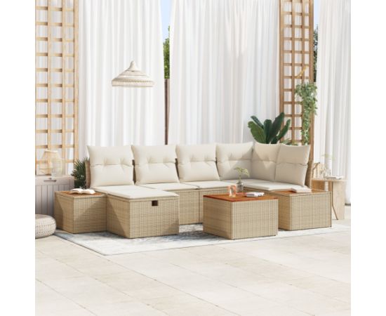 vidaXL 7-częściowy zestaw sof ogrodowych z poduszkami Beżowy Polirattan Dārza mēbeļu komplekti