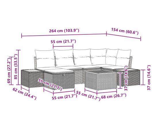 vidaXL 7-częściowy zestaw sof ogrodowych z poduszkami Beżowy Polirattan Dārza mēbeļu komplekti